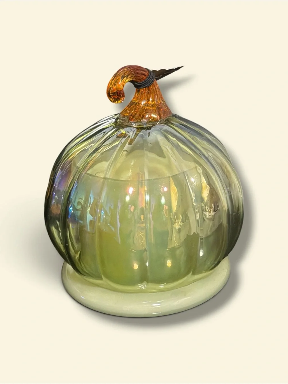 Anthropologie styled  Pumpkin Tabac scented Glass Pumpkin Cloche Candle